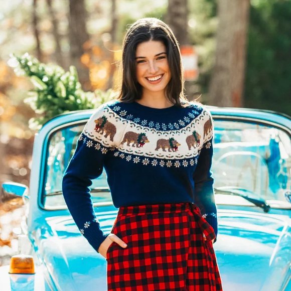 Kiel James Patrick Sweaters - Limited Edition Beary Christmas Sweater - Blue Fair Isle Bear Sweater Womens XXL